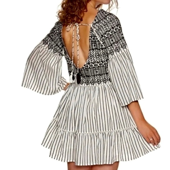 Free People Black and White Lola Embroidered Mini Dress - Picture 2 of 10